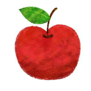 葉っぱ付きのリンゴのイラスト　絵本風　ⒸAtelier Funipo